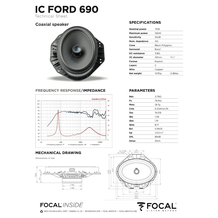 Focal Ford Inside 2-Way 6"x9" Coaxial Speakers