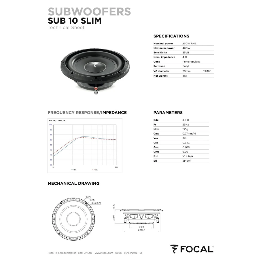 FOCAL SLIM 10 inch SUBWOOFER SUB10SLIM
