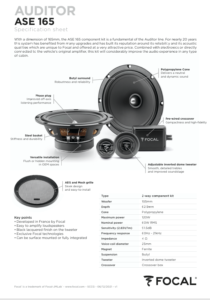 Focal Auditor 2-Way 6.5" Component Speaker System