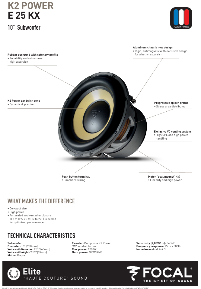FOCAL KEVLAR SERIES 10'' SUBWOOFER