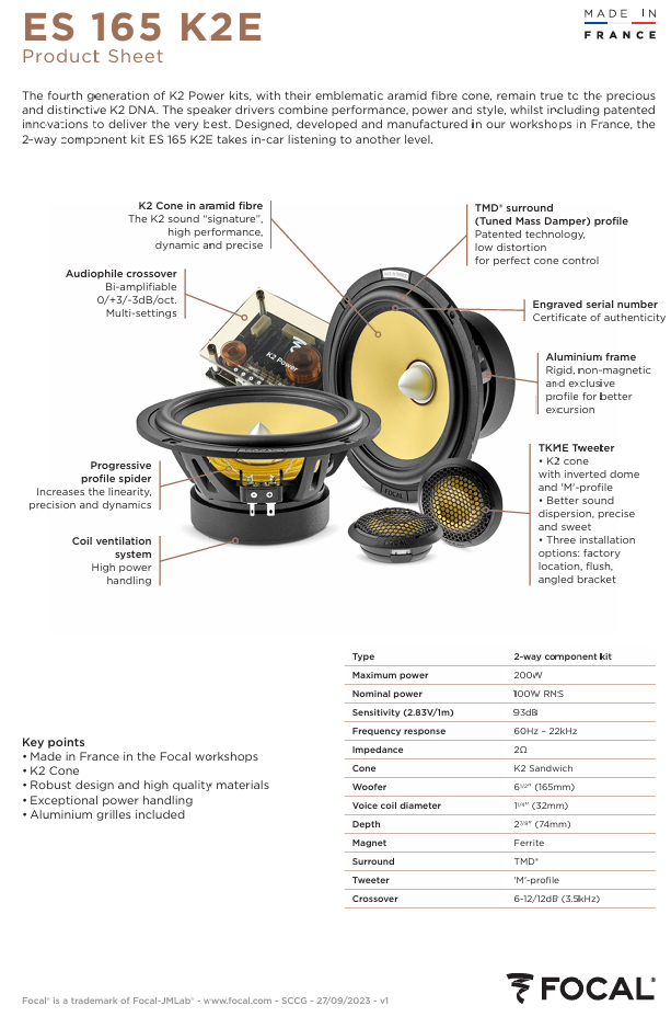 FOCAL K2 POWER EVO KEVLAR 2 WAY 6.5" 2 WAY SPEAKER SYSTEM