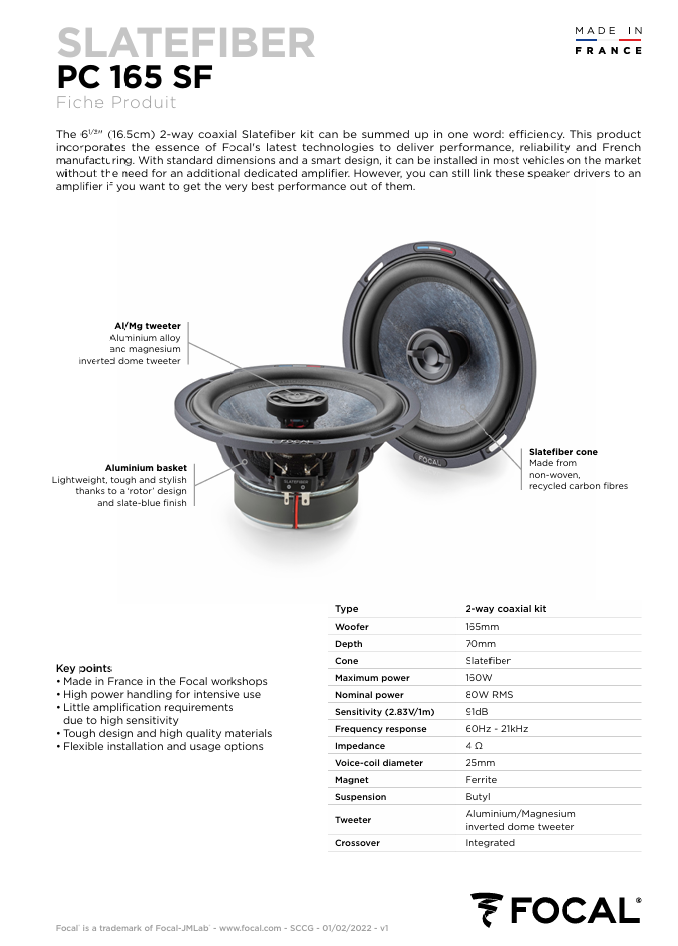 Focal Slate Fiber 6.5" Coaxial Speakers