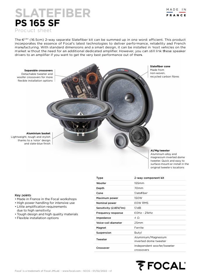FOCAL SLATE FIBER 6.5" COMPONENT SPEAKERS SYSTEM