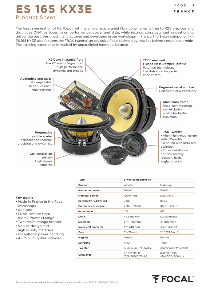 FOCAL K2 POWER EVO 3 WAY COMPONENT SPEAKER SYSTEM