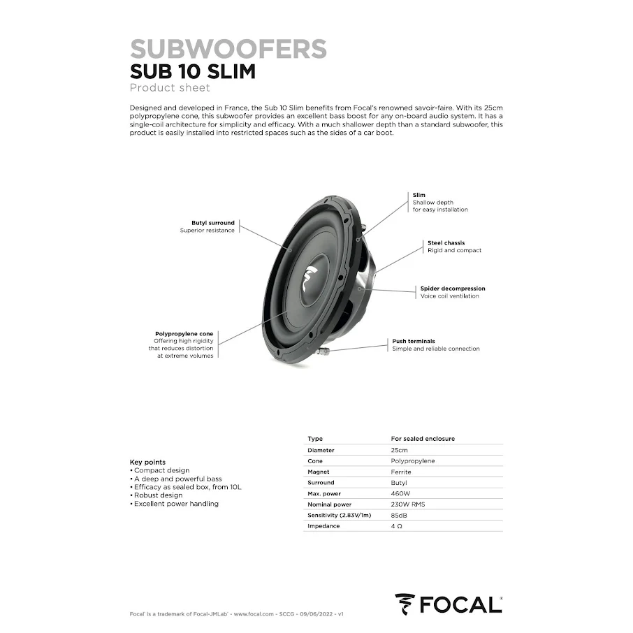FOCAL SLIM 10 inch SUBWOOFER SUB10SLIM