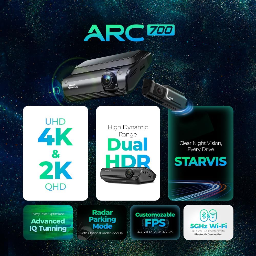 ARC 700  Thinkware 2CH 4K FRONT SONY STARVIS / 2K REAR, WIFI, GPS, 64GB, HW CABLE