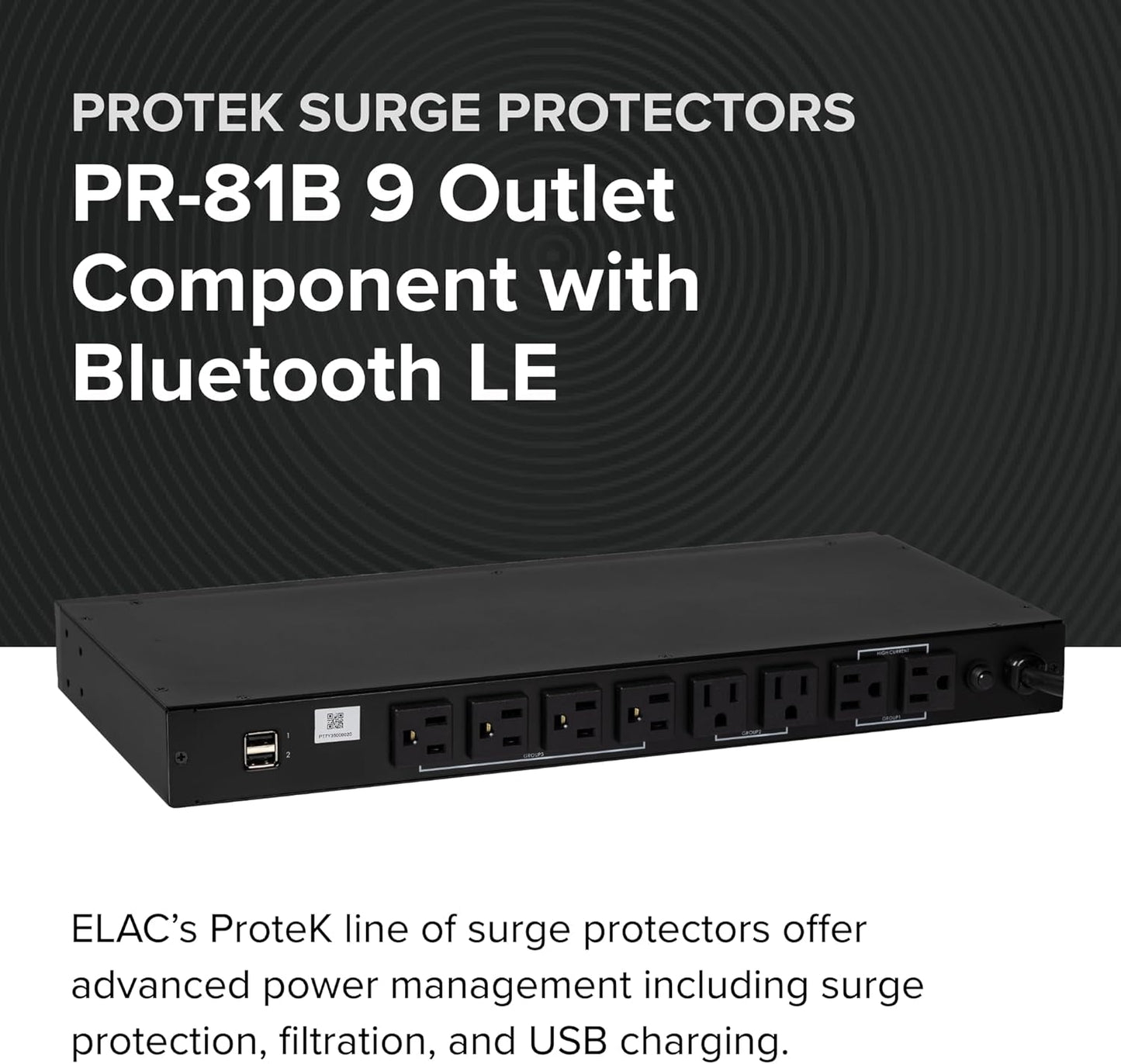 Elac Protek PR-81B 9 Outlet Component Smart Surge Protector with Bluetooth LE