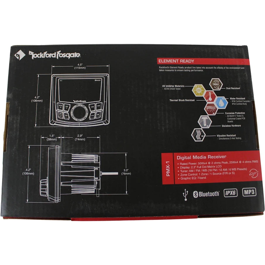 ROCKFORD FOSGATE 2.3" WET BONDED IPX6 MONOCHROME DOT MATRIX DISPLAY MEDIA RECEIVER