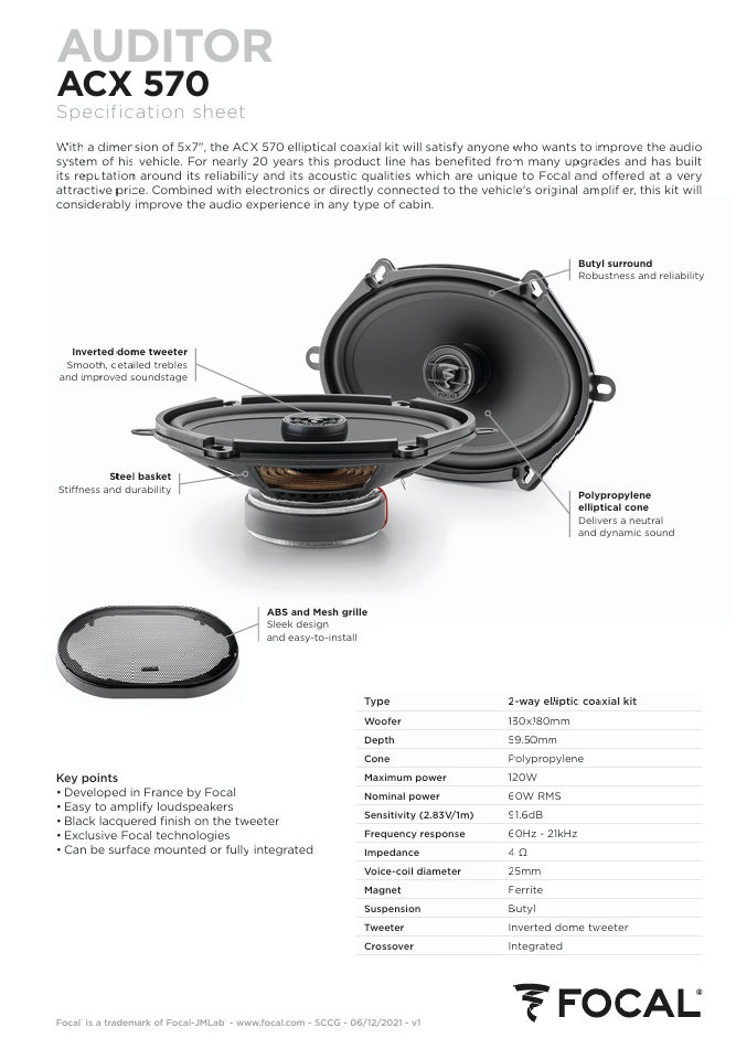Focal Auditor 5"x7" Coaxial Speakers