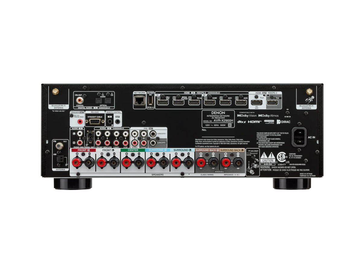 Denon AVR-X2900H 7.2 Ch. 95W 4K/8K Dolby Atmos AV Receiver Powered by HEOS™