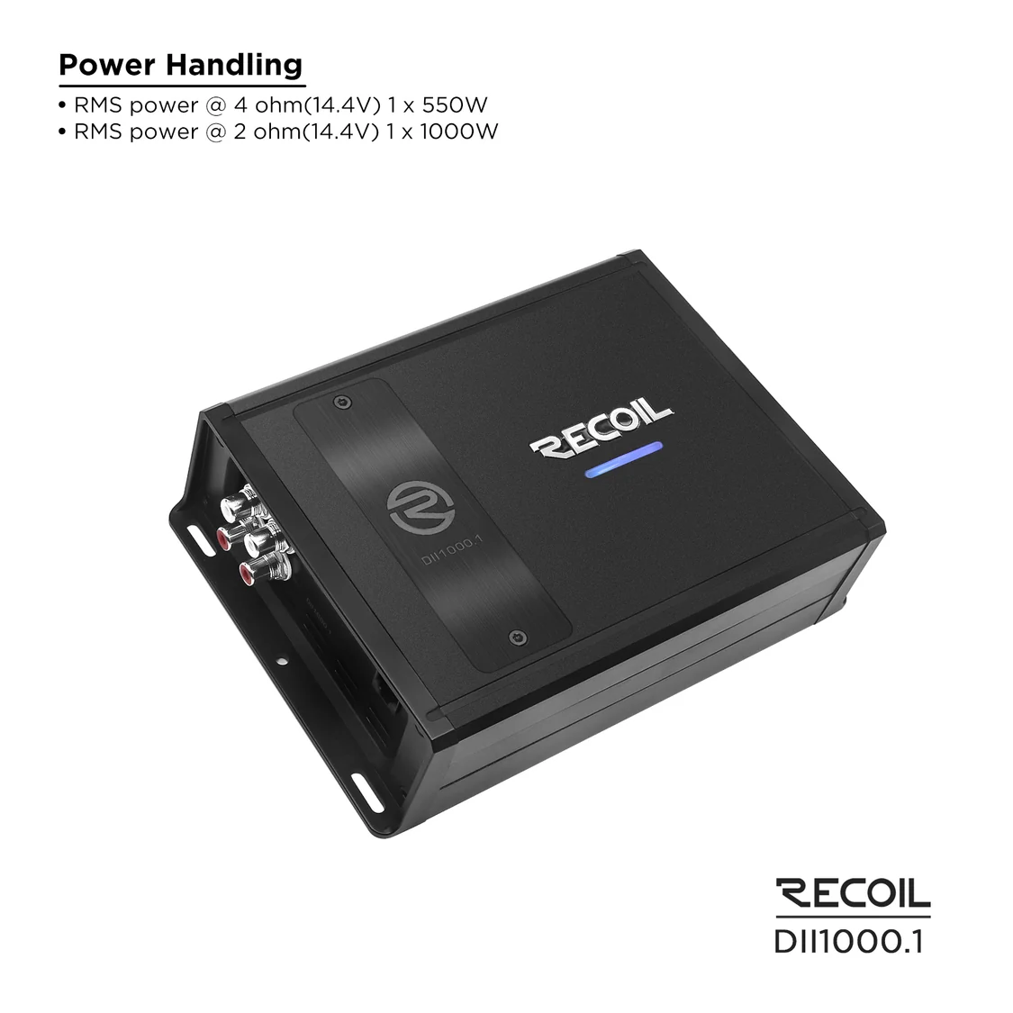 DII1000.1 - Ultra Compact Class-D Mono Car Audio Amplifier, Max 2,000 Watts, 2-4 OHM Stable, Bridgeable