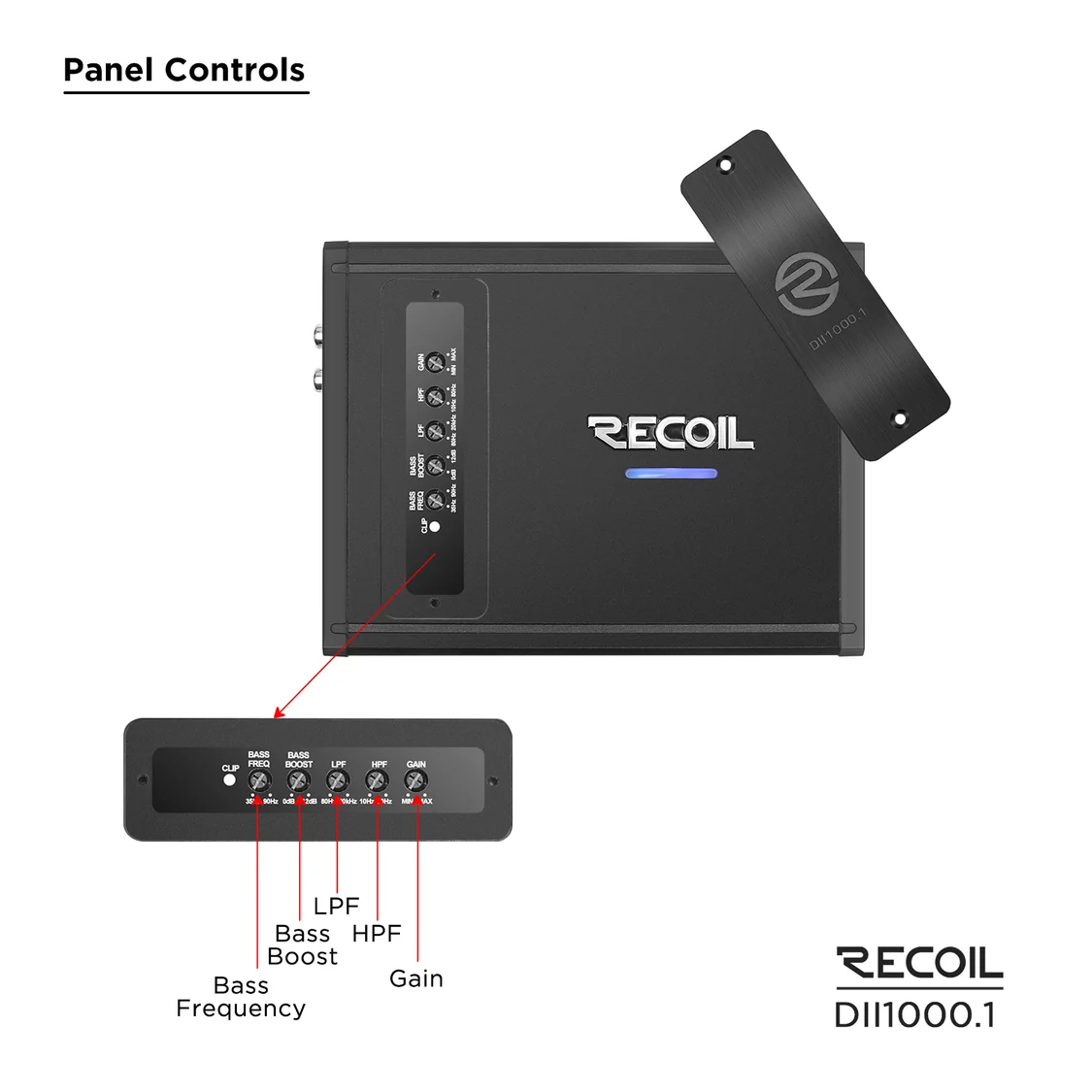 DII1000.1 - Ultra Compact Class-D Mono Car Audio Amplifier, Max 2,000 Watts, 2-4 OHM Stable, Bridgeable
