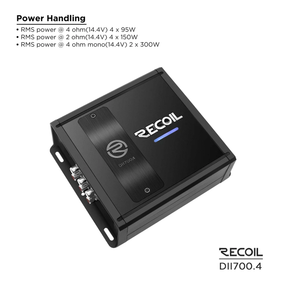 DII700.4 - Ultra Compact Full Range Class-D 4-channel Car Audio Amplifier, Max 1,400 Watts, 2-4 OHM Stable, Bridgeable