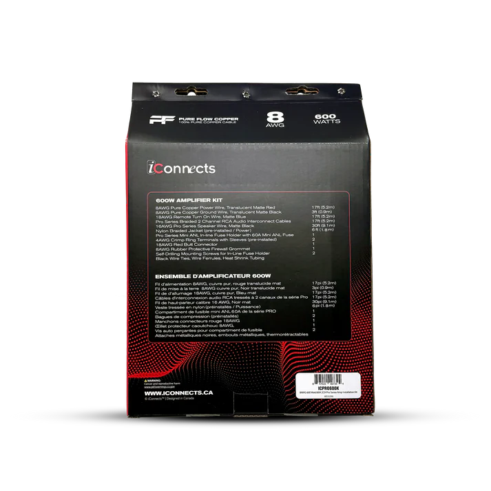 ICPRO600K iConnects 8 AWG 600 Watts/ 60 a 2 Ch Pro Series Amp Installation Kit