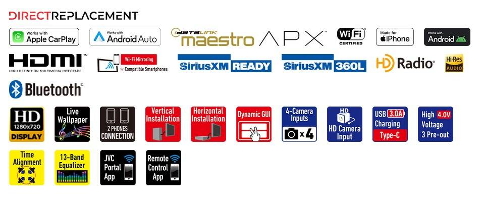 KW-Z800AW JVC Modular Receiver (8" - Bluetooth / Wireless CarPlay & AA / SiriusXM Ready)