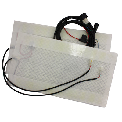Two rectangular heating elements with wires on a white background