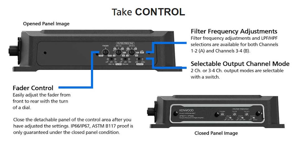 KAC-M5024BT KENWOOD COMPACT BLUETOOTH 4 CHANNEL DIGITAL MARINE AMPLIFIER