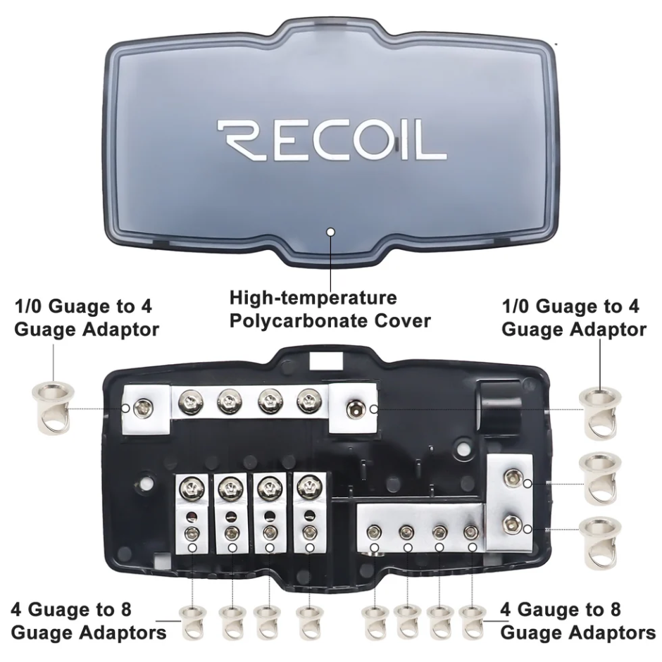 Recoil MPG4 4-Way Mini ANL Fused Distribution Block for Power and Ground