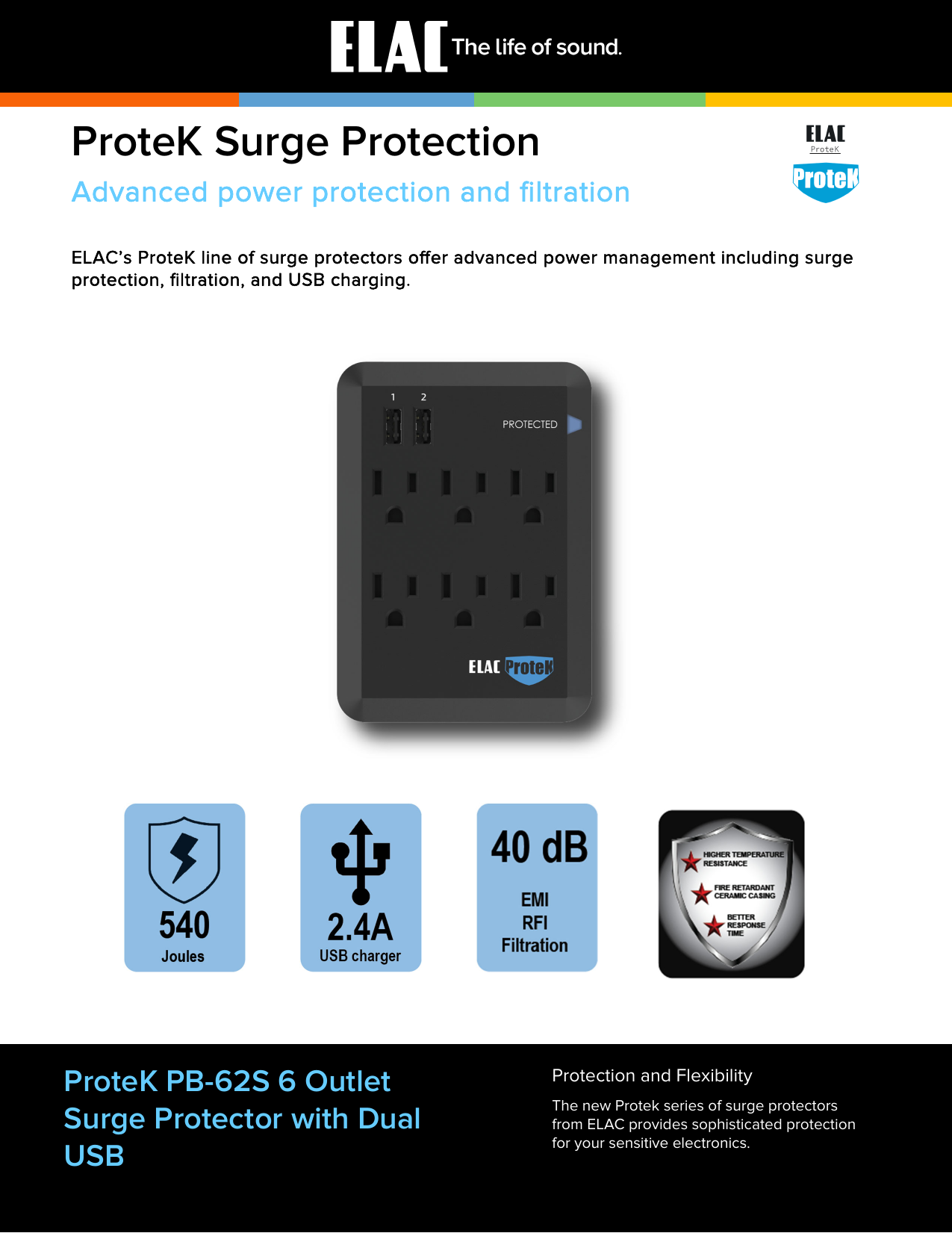 PB62S Elac 6 Outlet Surge Protector