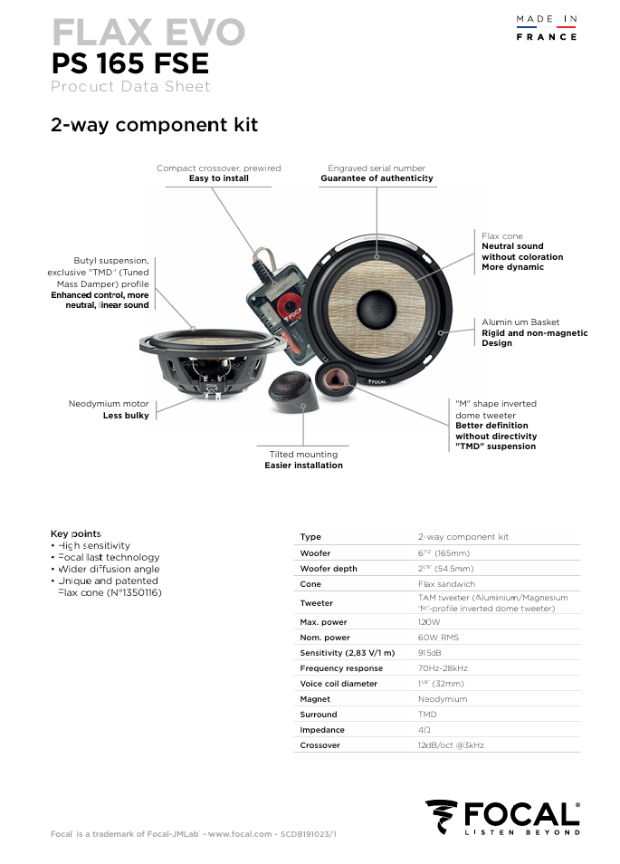 Focal Flax Evo 2-Way 6.5" Shallow Component Speaker Kit