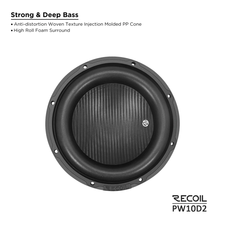 PW10D2 - Recoil Echo Pro 10 Inch Subwoofer - 1,200 Watts Power Dual 2 OHM Voice Coil