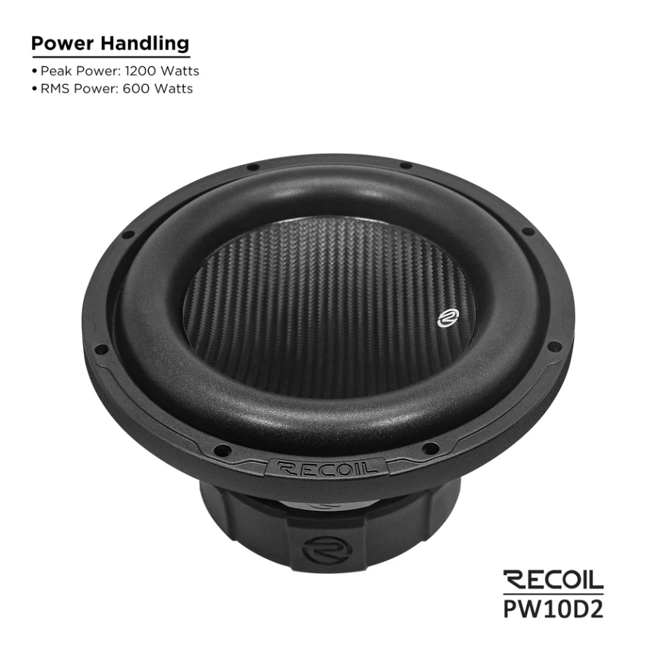 PW10D2 - Recoil Echo Pro 10 Inch Subwoofer - 1,200 Watts Power Dual 2 OHM Voice Coil