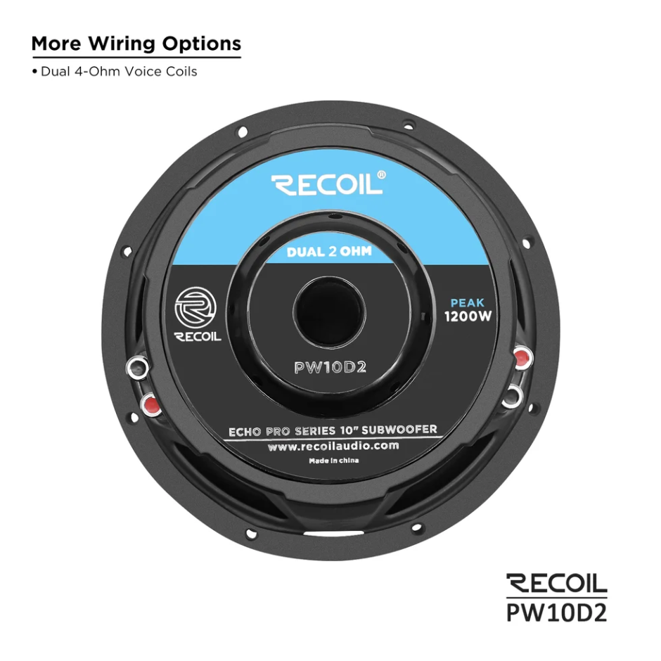 PW10D2 - Recoil Echo Pro 10 Inch Subwoofer - 1,200 Watts Power Dual 2 OHM Voice Coil
