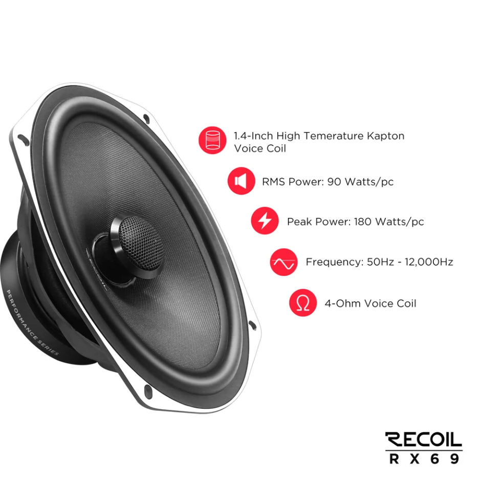 RX69 - Recoil Echo Pro Series 6x9" 2-way Coaxial Speakers (90WRMS)