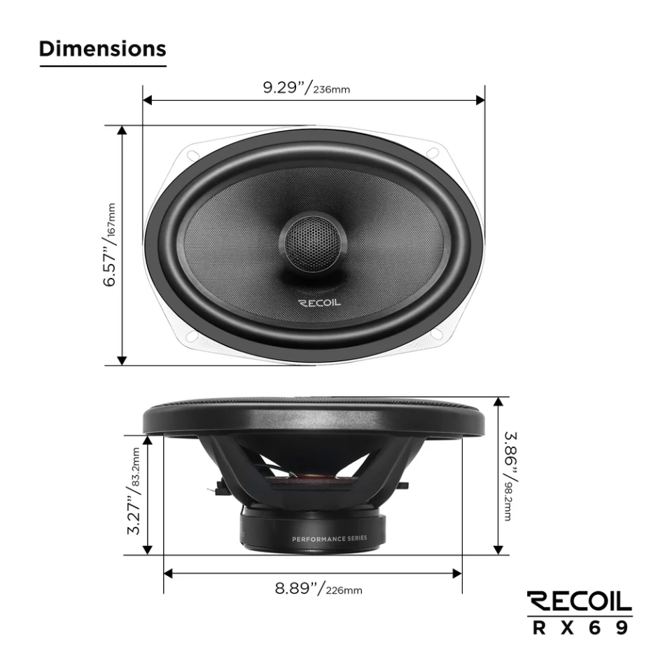 RX69 - Recoil Echo Pro Series 6x9" 2-way Coaxial Speakers (90WRMS)