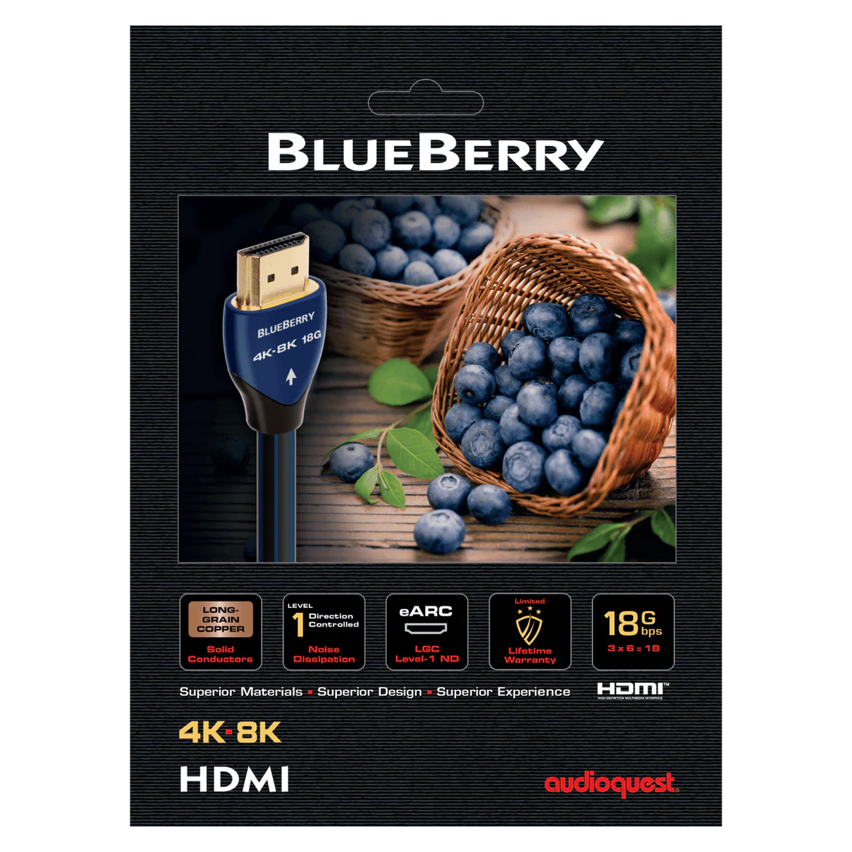 AudioQuest Blueberry 18 1.5m  4K-8K High Speed HDMI Cable w/ 18Gbps, UHD, HDR & eARC