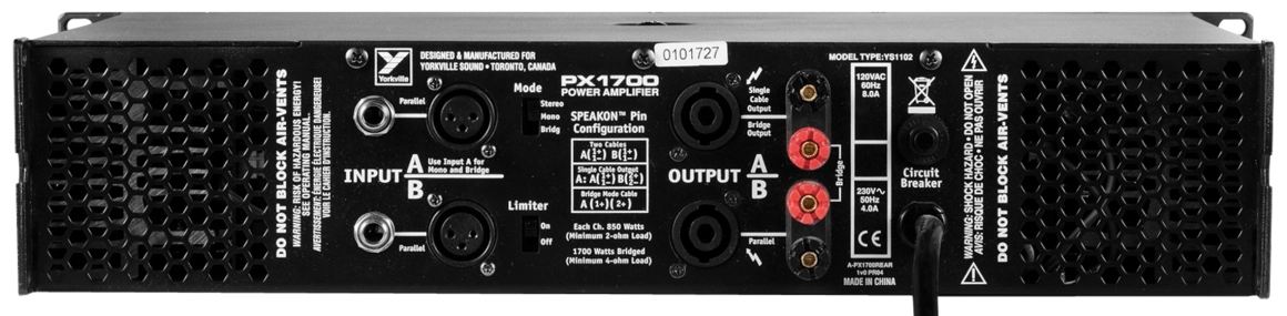 YORKVILLE PX1700 2X850W COMMERCIAL POWER AMPLIFIER