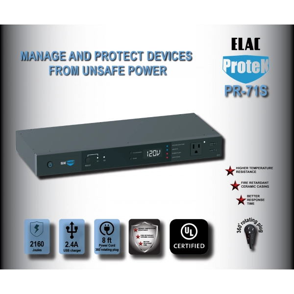 ELAC Protek PR-71S 8 Outlet Component Surge Protector with USB