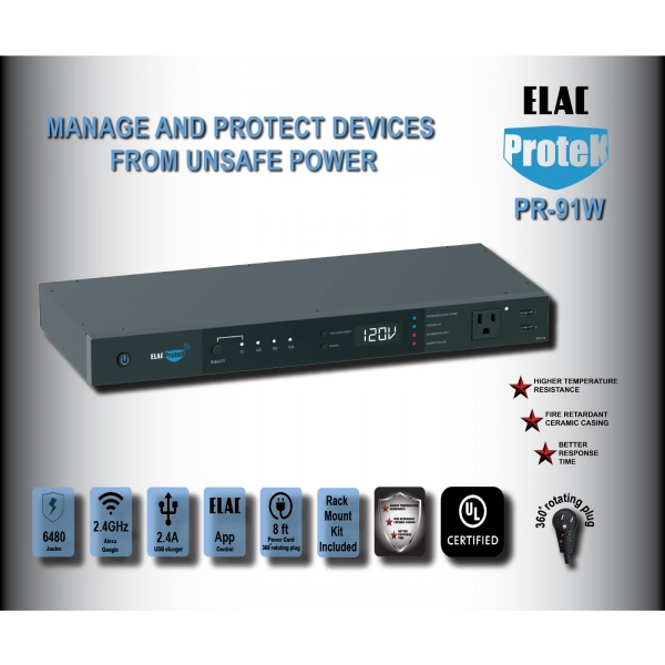 ELAC ProteK PR-91W 10 Outlet Smart Component Surge Protector with Wi-Fi and USB
