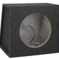 Car audio subwoofer enclosure with a cone visible on a white background